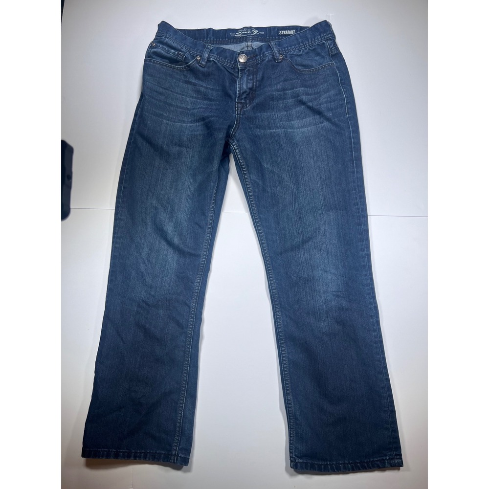 Seven7 Straight Leg Jeans Mens 34x30 Blue Dark Wash Embroidered Back Pockets